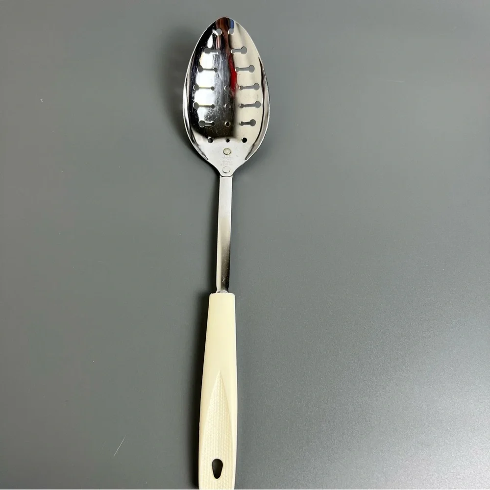 VTG EKCO Chromium Plated Stainless Spotted Spoon With White Handle MCM - Picture 2 of 13